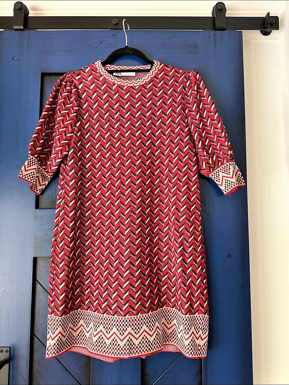 Zara silky sweater Mini Dress in Red & Black Size S